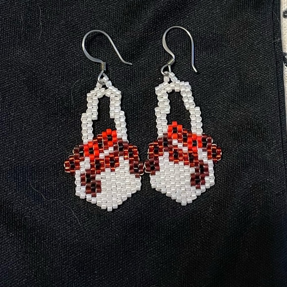 NEW Handmade artisan beaded flower basket earrings 2” long - Picture 1 of 5